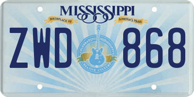 MS license plate ZWD868