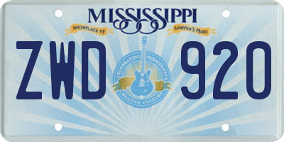 MS license plate ZWD920