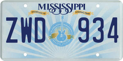 MS license plate ZWD934