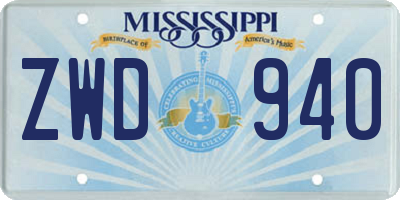 MS license plate ZWD940