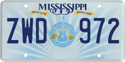 MS license plate ZWD972
