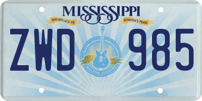 MS license plate ZWD985