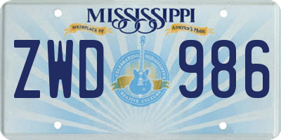 MS license plate ZWD986