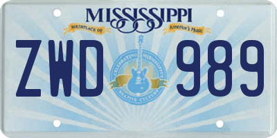 MS license plate ZWD989