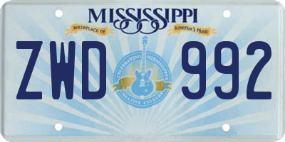 MS license plate ZWD992