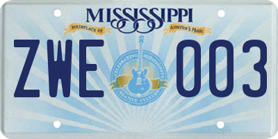 MS license plate ZWE003