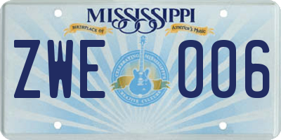 MS license plate ZWE006