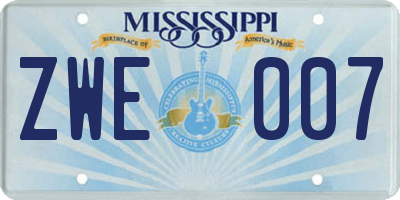 MS license plate ZWE007