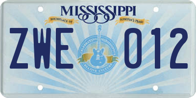 MS license plate ZWE012