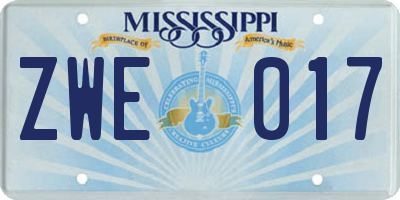 MS license plate ZWE017