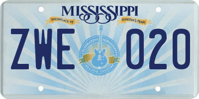 MS license plate ZWE020