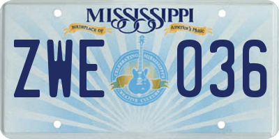 MS license plate ZWE036