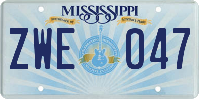 MS license plate ZWE047