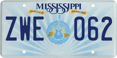 MS license plate ZWE062