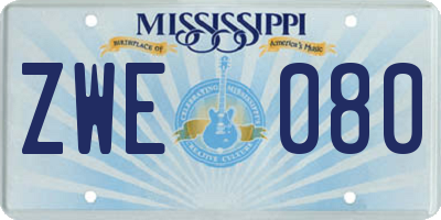 MS license plate ZWE080
