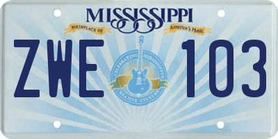 MS license plate ZWE103