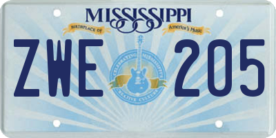 MS license plate ZWE205