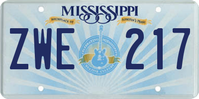 MS license plate ZWE217