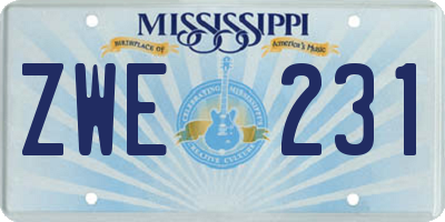 MS license plate ZWE231