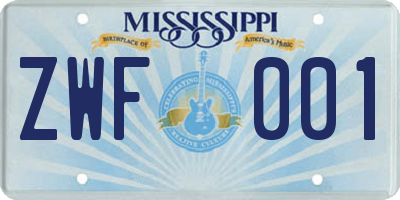 MS license plate ZWF001