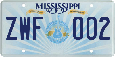 MS license plate ZWF002