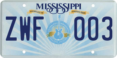 MS license plate ZWF003
