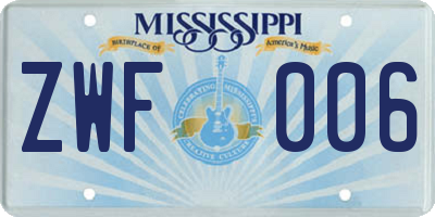 MS license plate ZWF006