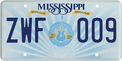 MS license plate ZWF009