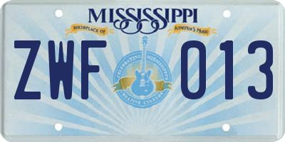 MS license plate ZWF013