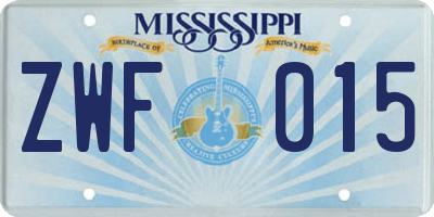 MS license plate ZWF015