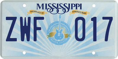 MS license plate ZWF017