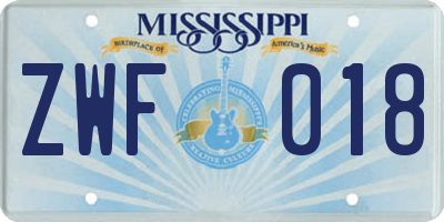 MS license plate ZWF018