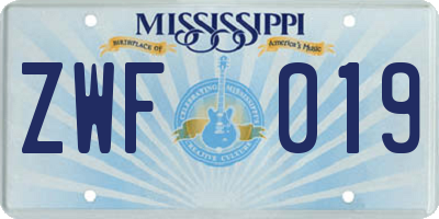 MS license plate ZWF019