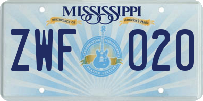 MS license plate ZWF020