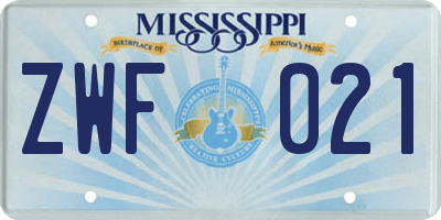 MS license plate ZWF021