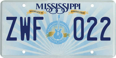 MS license plate ZWF022