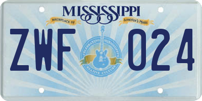 MS license plate ZWF024