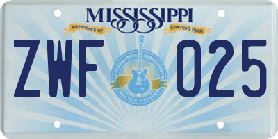 MS license plate ZWF025