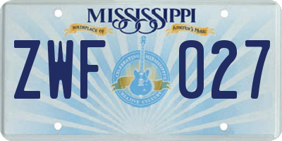 MS license plate ZWF027