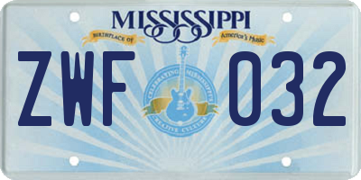 MS license plate ZWF032