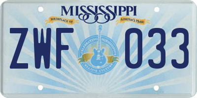 MS license plate ZWF033