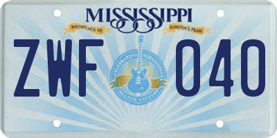 MS license plate ZWF040