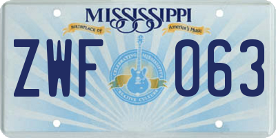 MS license plate ZWF063