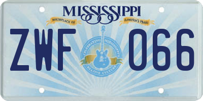 MS license plate ZWF066