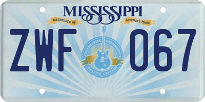 MS license plate ZWF067