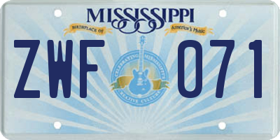 MS license plate ZWF071