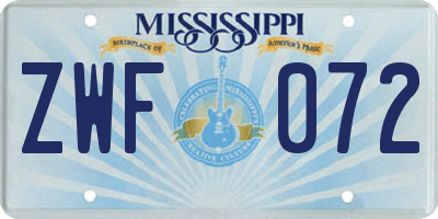 MS license plate ZWF072