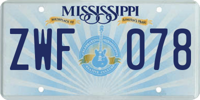 MS license plate ZWF078