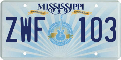 MS license plate ZWF103