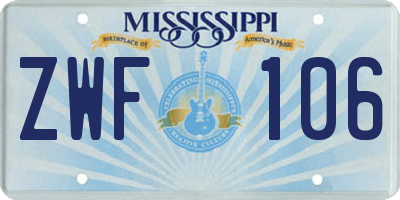 MS license plate ZWF106